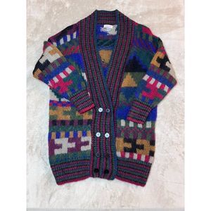 Vintage Compagnie Internationale Express Mohair 90s Geometric Cardigan Sweater L